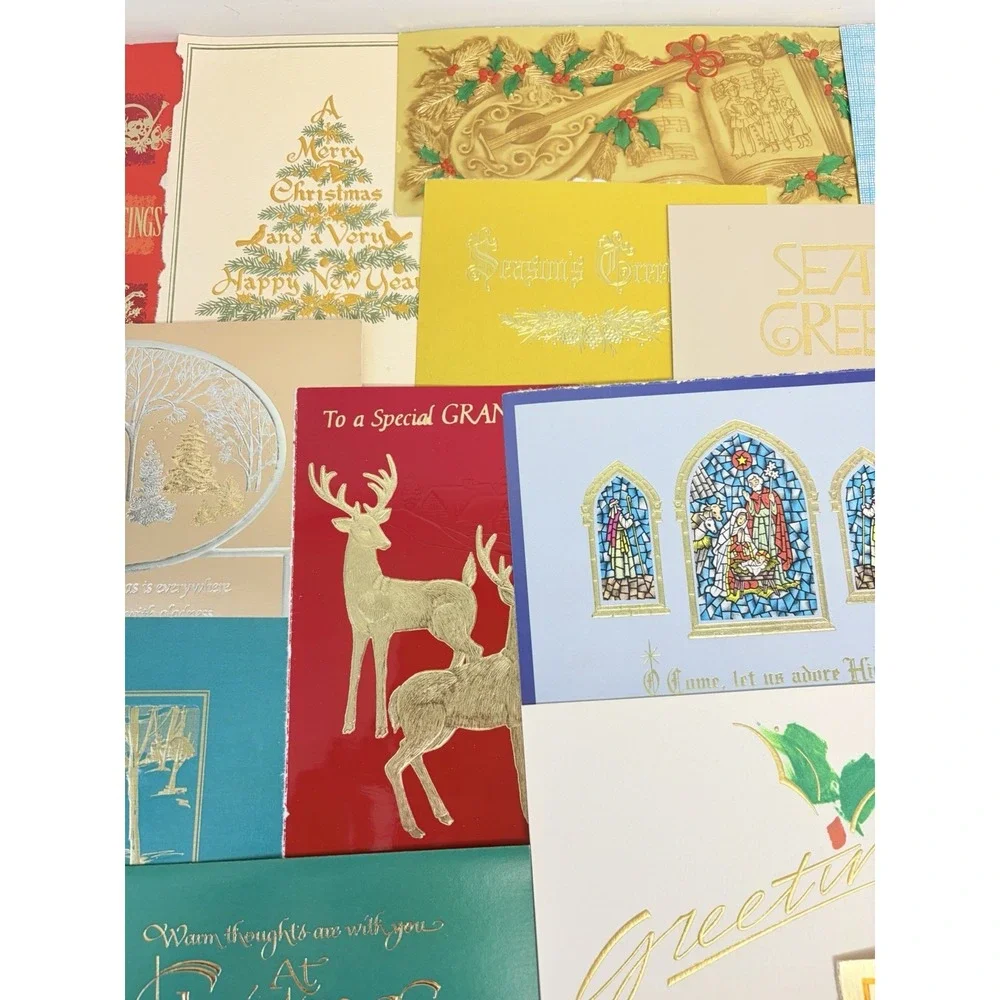 Vintage Christmas Cards Fronts Metallic Gold Decoupage Scrapbooking Crafts 40+